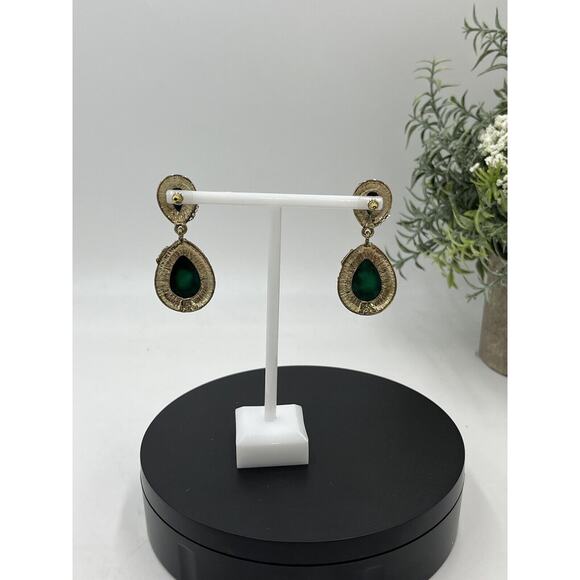Amrita Singh Gold Tone Austrian Pave Crystal Turquoise Green Teardrop Earrings - Picture 9 of 12